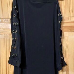 JM Collection Women's Statement-Sleeve Cold-Shoulder Top Black- Size M